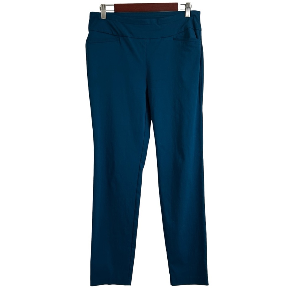 Van Heusen Pants, Teal Blue Pull-On Stretch Straight Leg Trousers, Size 10
